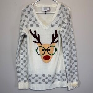 With love Derek Christmas Sweater Reindeer Sequins Women's Sz Large Acrylic SEE‎